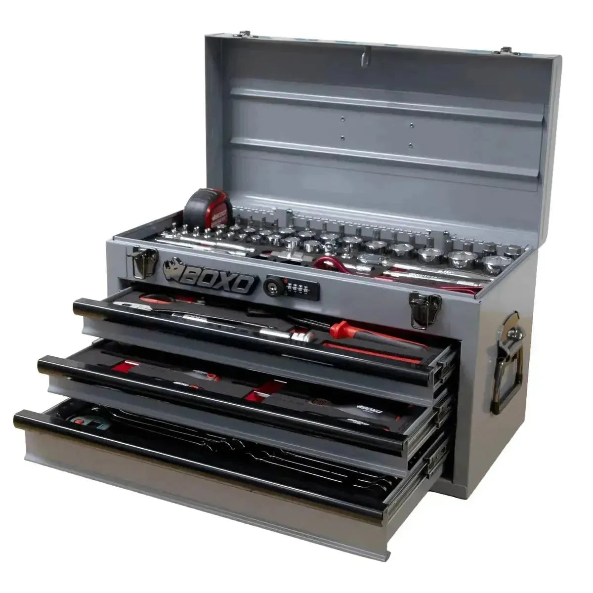 Boxo USA MotoBox | 103-Piece Metric Motorcycle 3-Drawer Hand Carry Tool Box