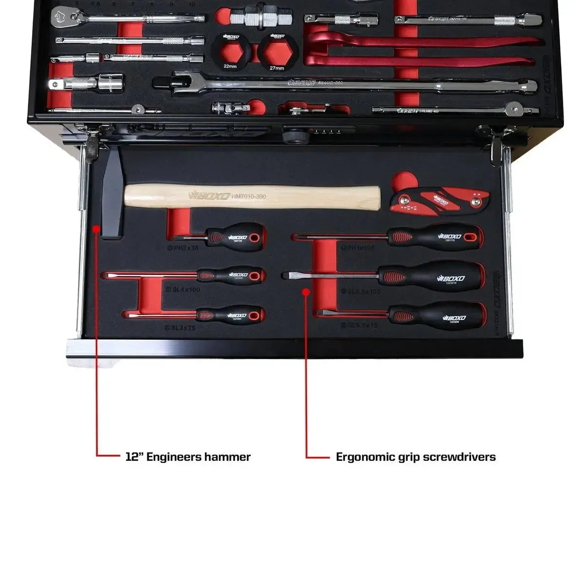 Boxo USA MotoBox | Ricky Carmichael 3-Drawer Portable Tool Box with 103-Piece Metric Motorcycle Tool Set