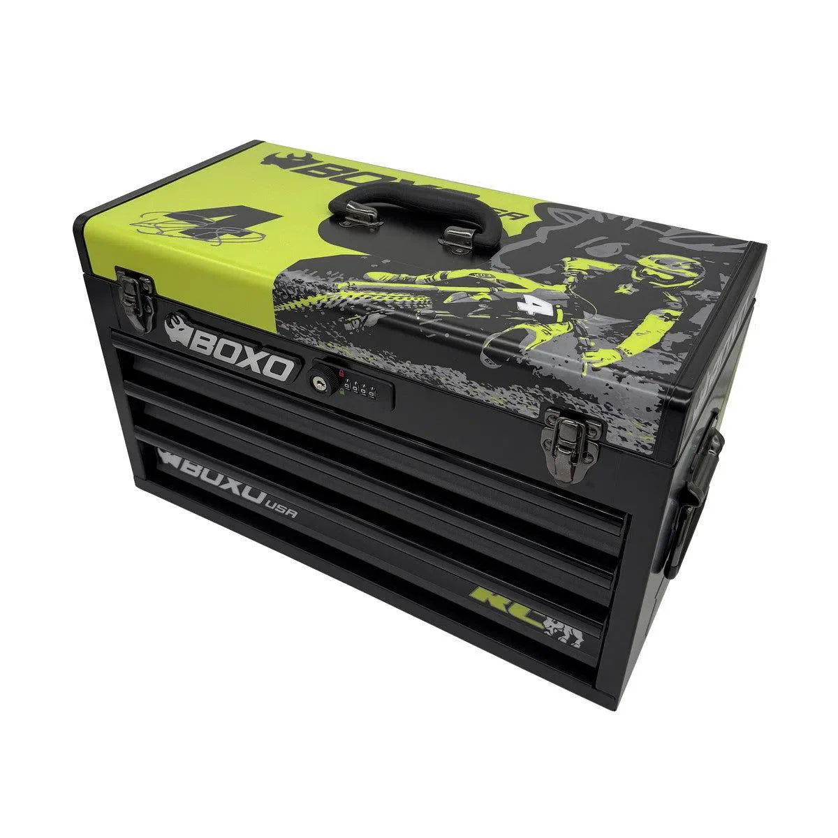 Boxo USA MotoBox | Ricky Carmichael 3-Drawer Portable Tool Box with 103-Piece Metric Motorcycle Tool Set