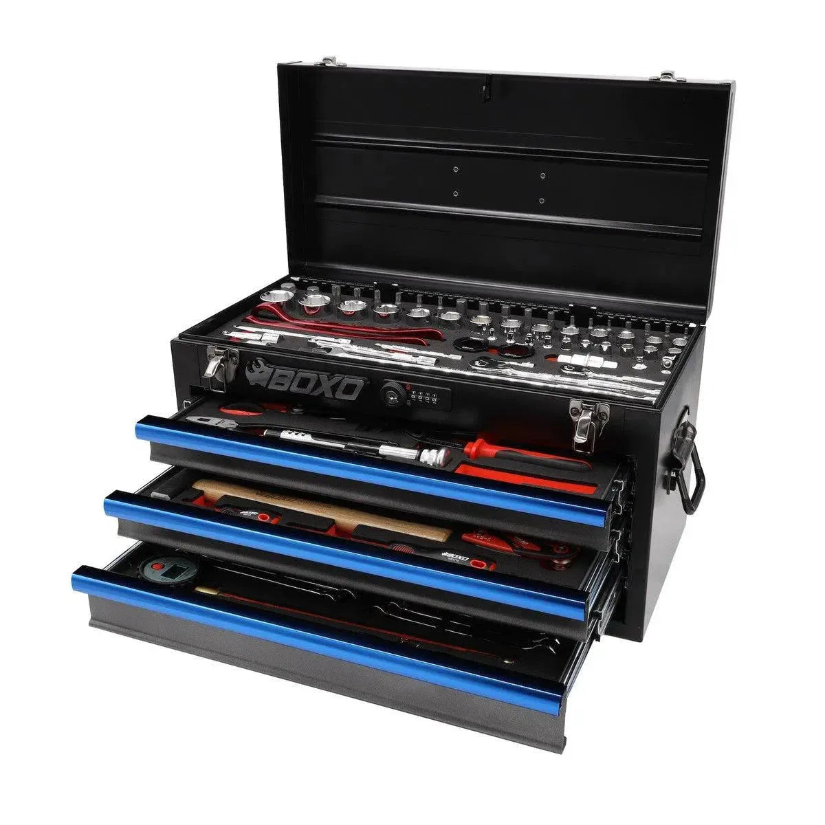 Boxo USA MotoBox | 103-Piece Metric Motorcycle 3-Drawer Hand Carry Tool Box