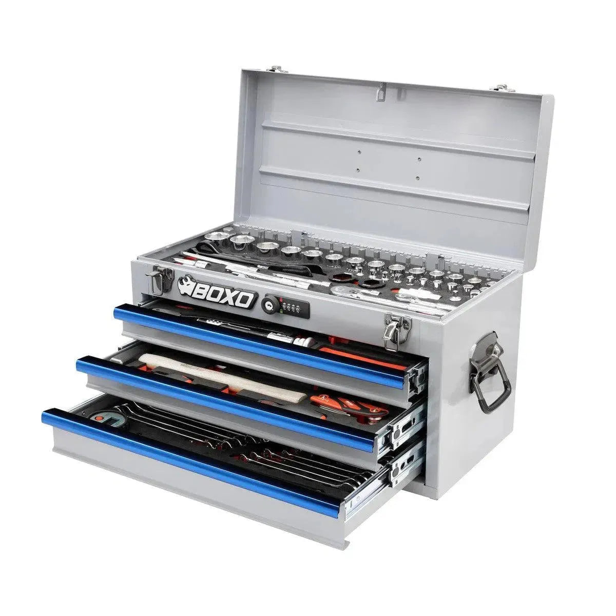 Boxo USA MotoBox | 103-Piece Metric Motorcycle 3-Drawer Hand Carry Tool Box