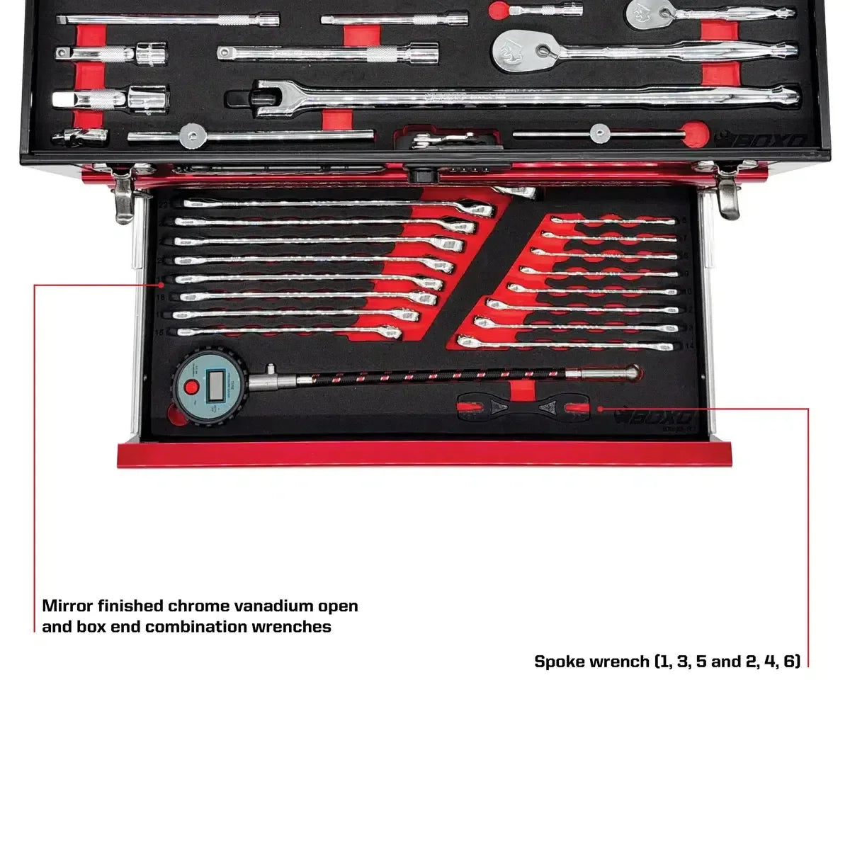 Boxo USA MotoBox | Ricky Carmichael 3-Drawer Portable Tool Box with 103-Piece Metric Motorcycle Tool Set