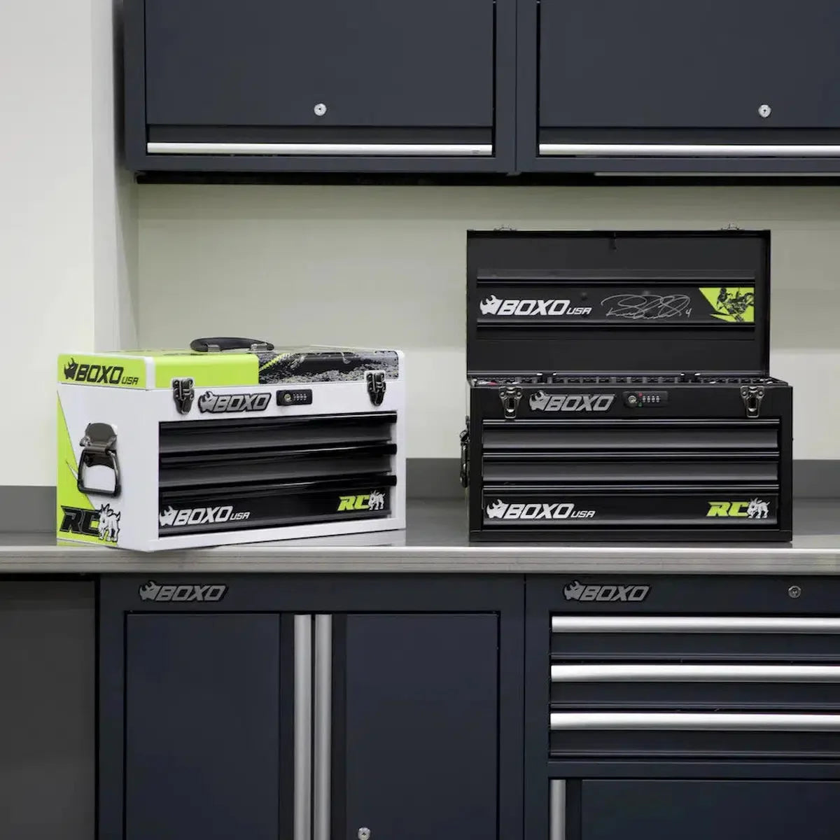 Boxo USA MotoBox | Ricky Carmichael 3-Drawer Portable Tool Box with 103-Piece Metric Motorcycle Tool Set