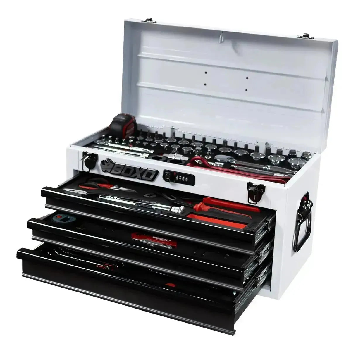 Boxo USA MotoBox | 103-Piece Metric Motorcycle 3-Drawer Hand Carry Tool Box