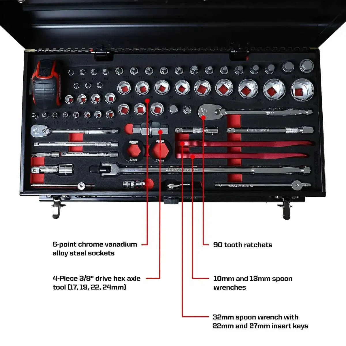 Boxo USA MotoBox | Ricky Carmichael 3-Drawer Portable Tool Box with 103-Piece Metric Motorcycle Tool Set