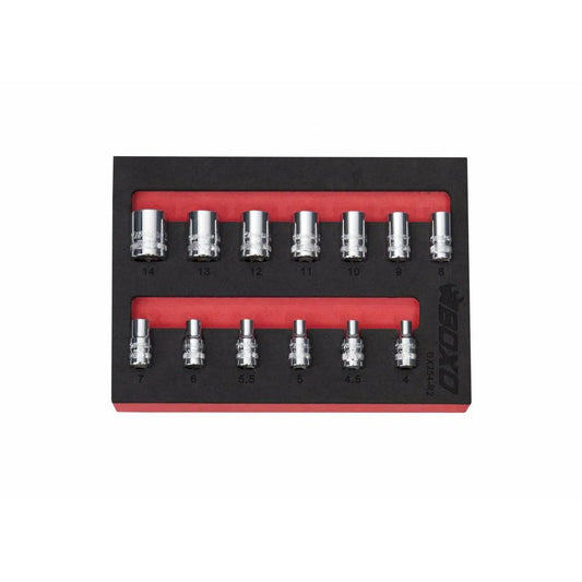 Boxo USA 13 Pc 1/4" Drive Metric Standard Length 12 Pt Chrome Socket Set | 1/9th EVA Foam