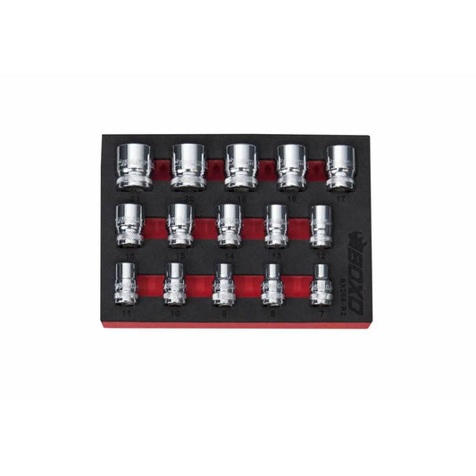 Boxo USA 15-Piece 3/8" Drive Metric Standard Length 6-Point Chrome Socket Set | 1/9th EVA Foam