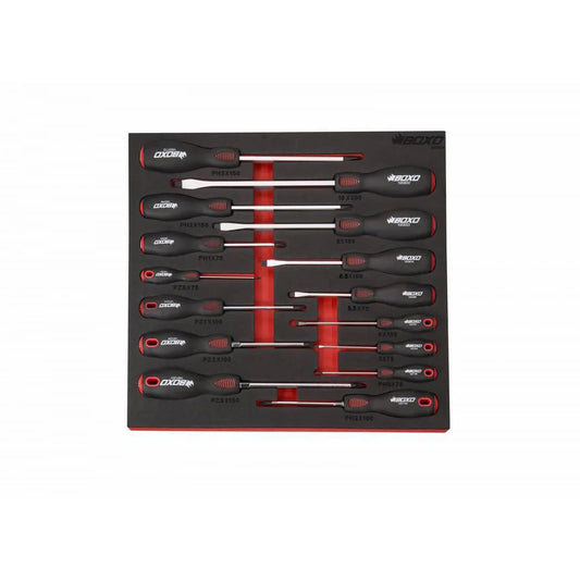 Boxo USA 15-Piece Slotted, Phillips & Pozi Tip Screwdriver Set | 2/3rd EVA Foam