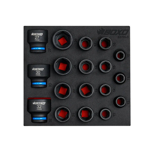 18-Piece 1/2" Drive Metric 6-Point Shallow Impact Socket Set | 1/6th EVA Foam