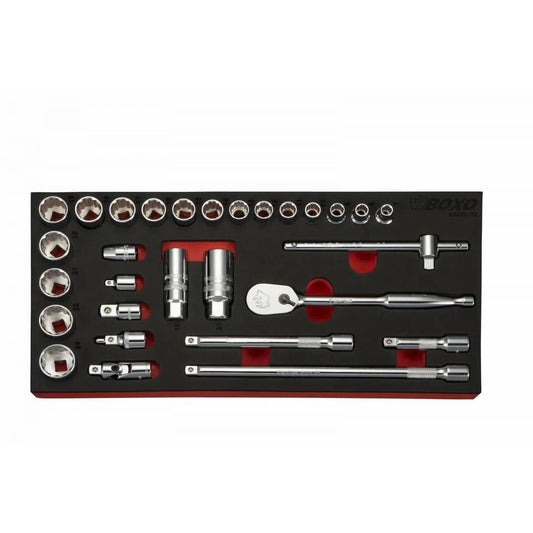 Boxo USA 29-Piece 3/8" Drive Metric 12-Point Socket Set | 1/3rd EVA Foam
