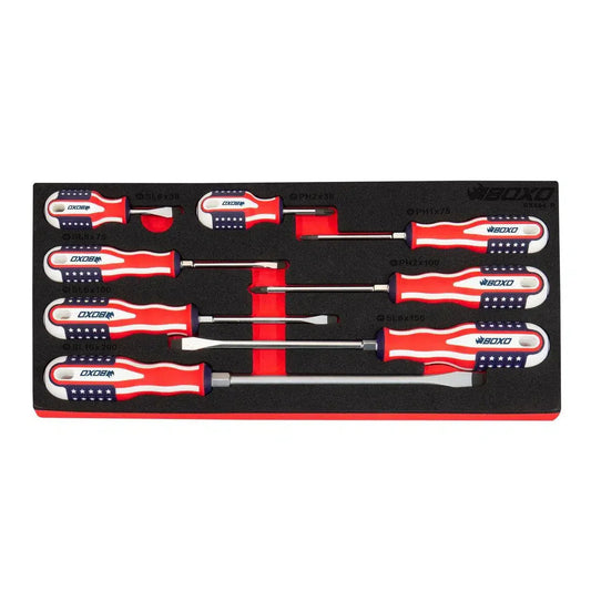 Boxo USA 8-Piece American Flag Handle Screwdriver Set | 1/3rd EVA Foam