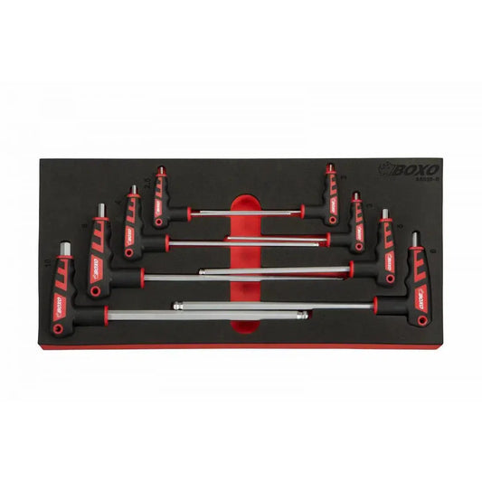 Boxo USA 8-Piece Metric 2 Way T-Handle Ball Hex Key Set | 1/3rd EVA Foam
