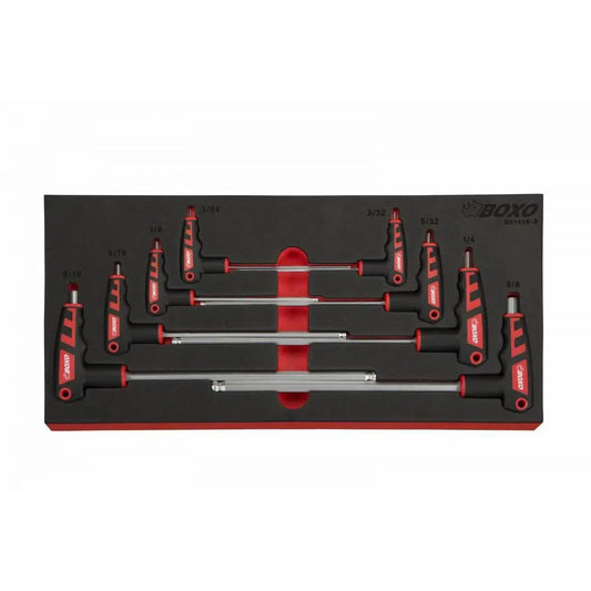 Boxo USA 8-Piece SAE 2 Way T-Handle Ball Hex Key Set | 1/3rd EVA Foam