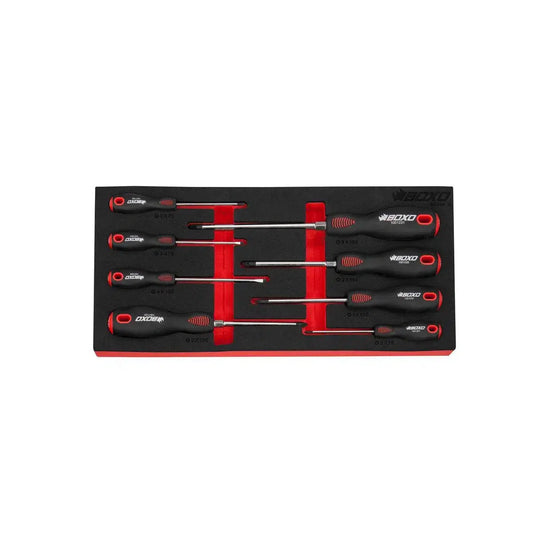 Boxo USA 8-Piece Slotted, Phillips & Pozi Drive Screwdriver Set | 1/3rd EVA Foam