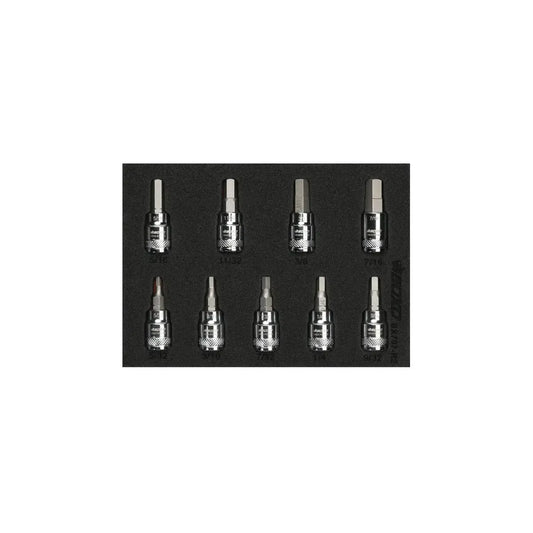 9-Piece 3/8" Drive SAE Hex Bit Socket Set | 1/9th EVA Foam
