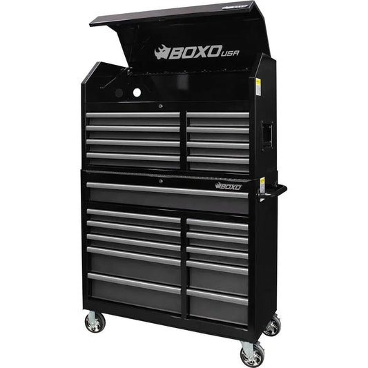 Boxo USA Tech Series | 41" 19-Drawer Rolling Tool Box | Black