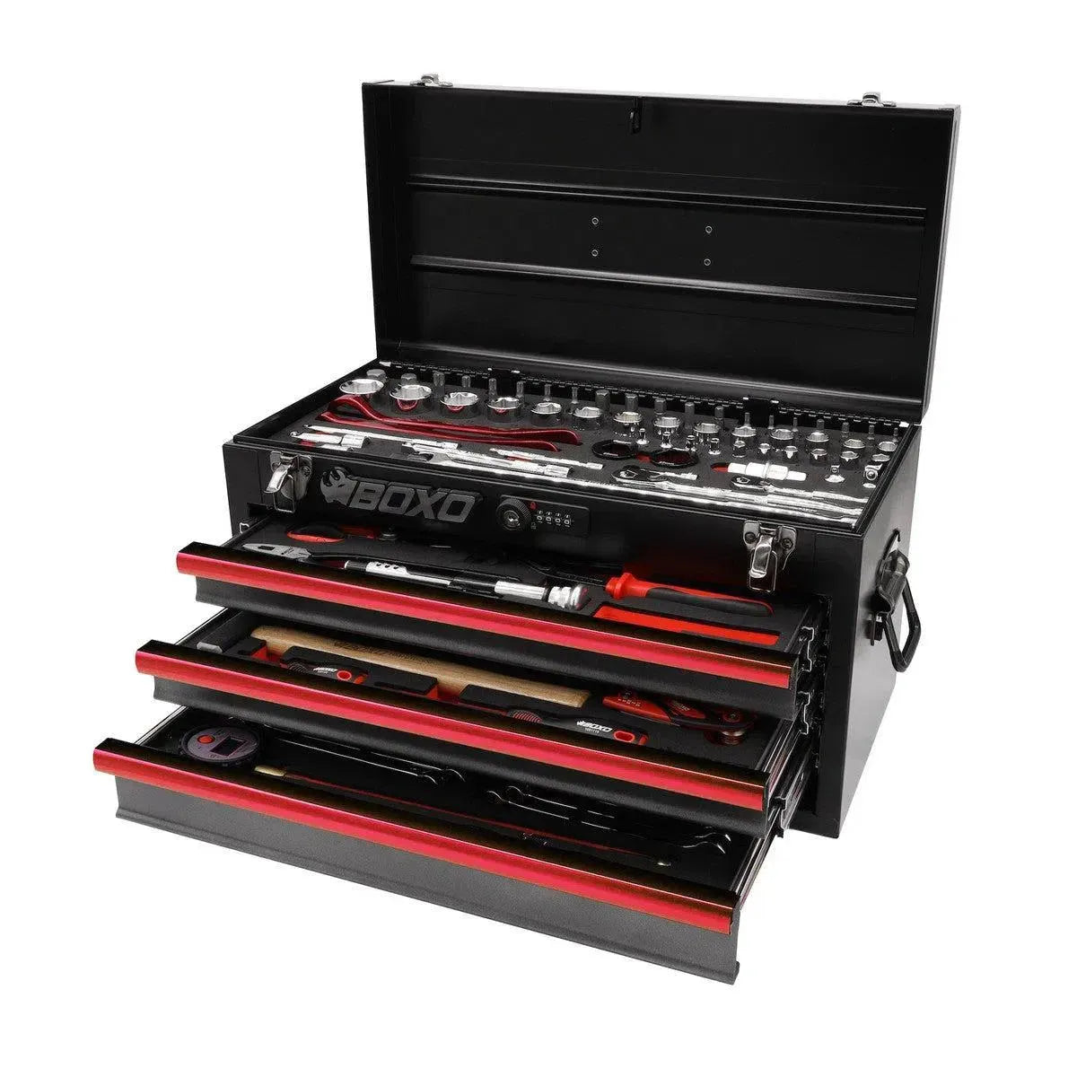 Boxo USA MotoBox | 103-Piece Metric Motorcycle 3-Drawer Hand Carry Tool Box