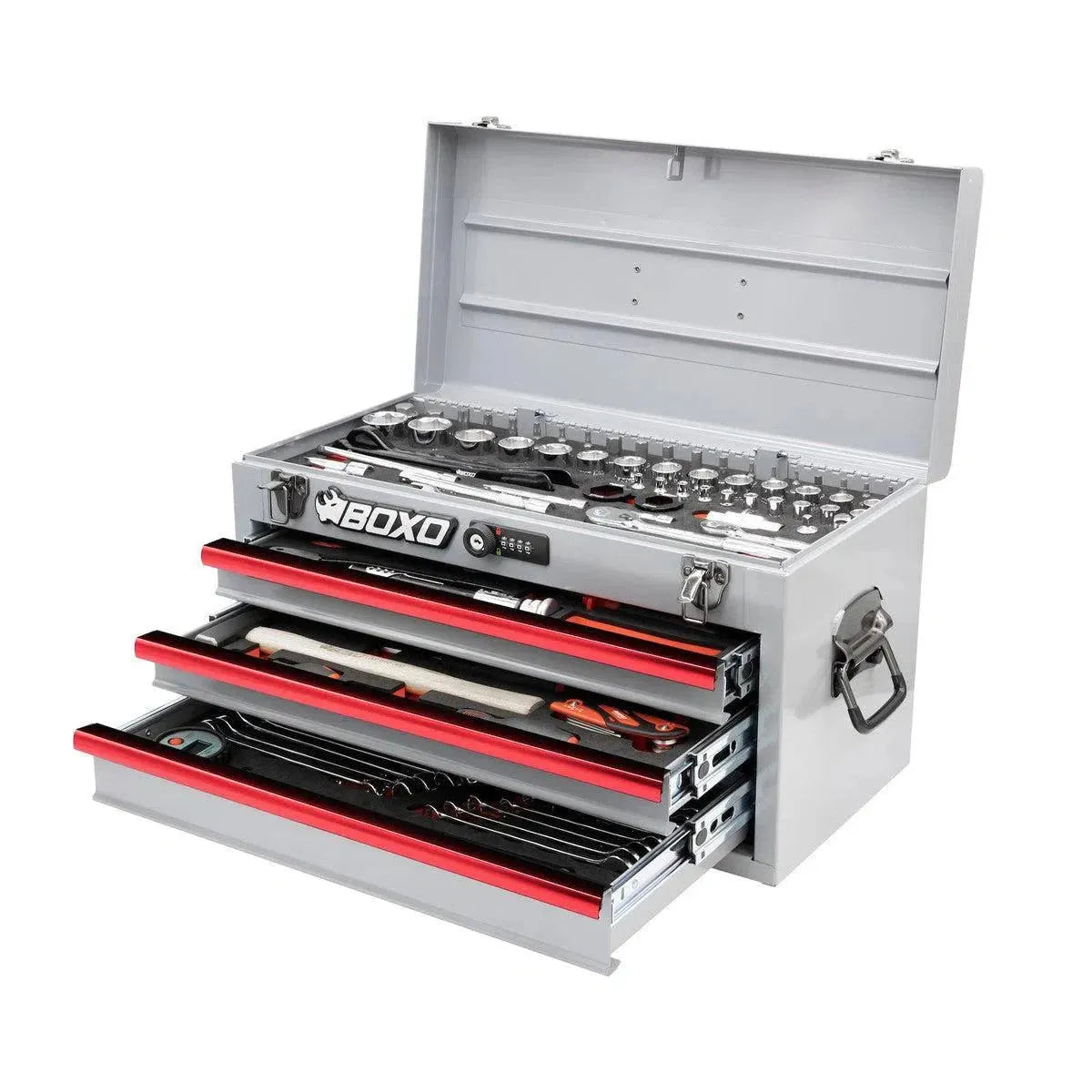 Boxo USA MotoBox | 103-Piece Metric Motorcycle 3-Drawer Hand Carry Tool Box