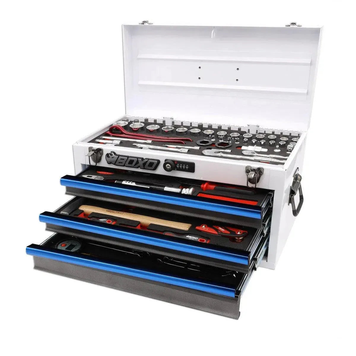 Boxo USA MotoBox | 103-Piece Metric Motorcycle 3-Drawer Hand Carry Tool Box