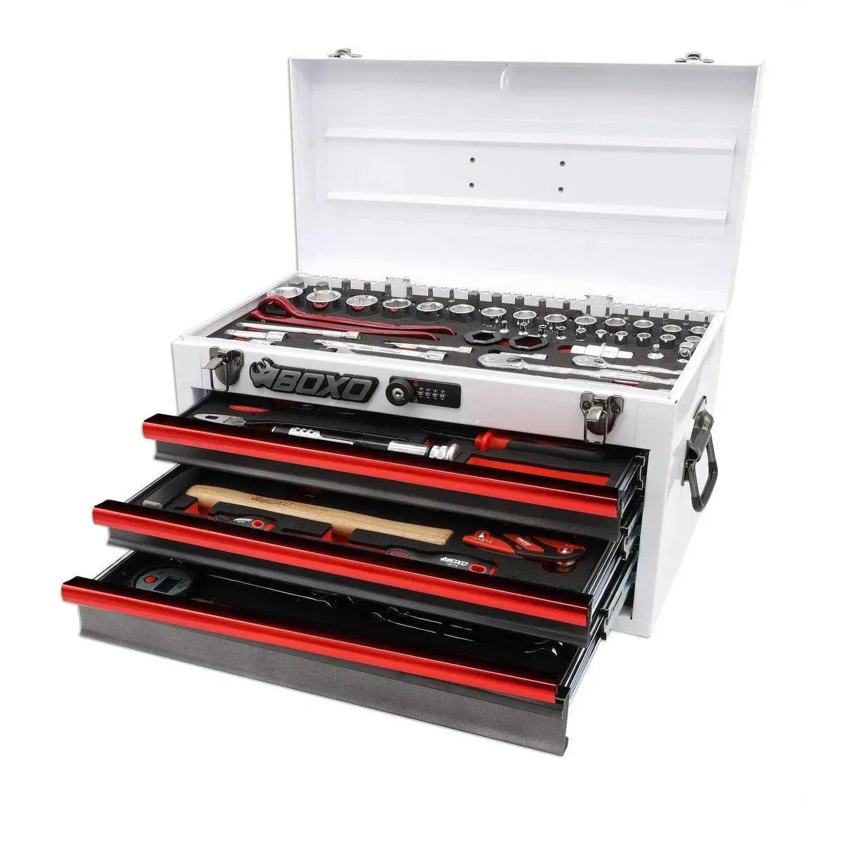 Boxo USA MotoBox | 103-Piece Metric Motorcycle 3-Drawer Hand Carry Tool Box